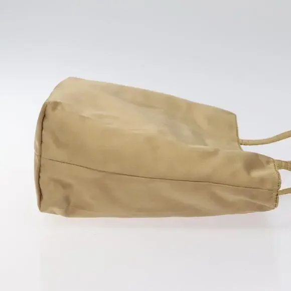 PRADA Hand Bag Satin Beige Gold